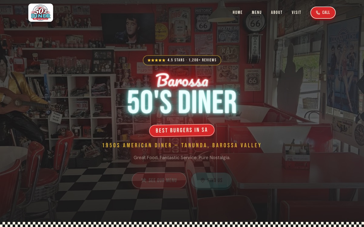 The Barossa 50’s Diner website — launched with local SEO built in.