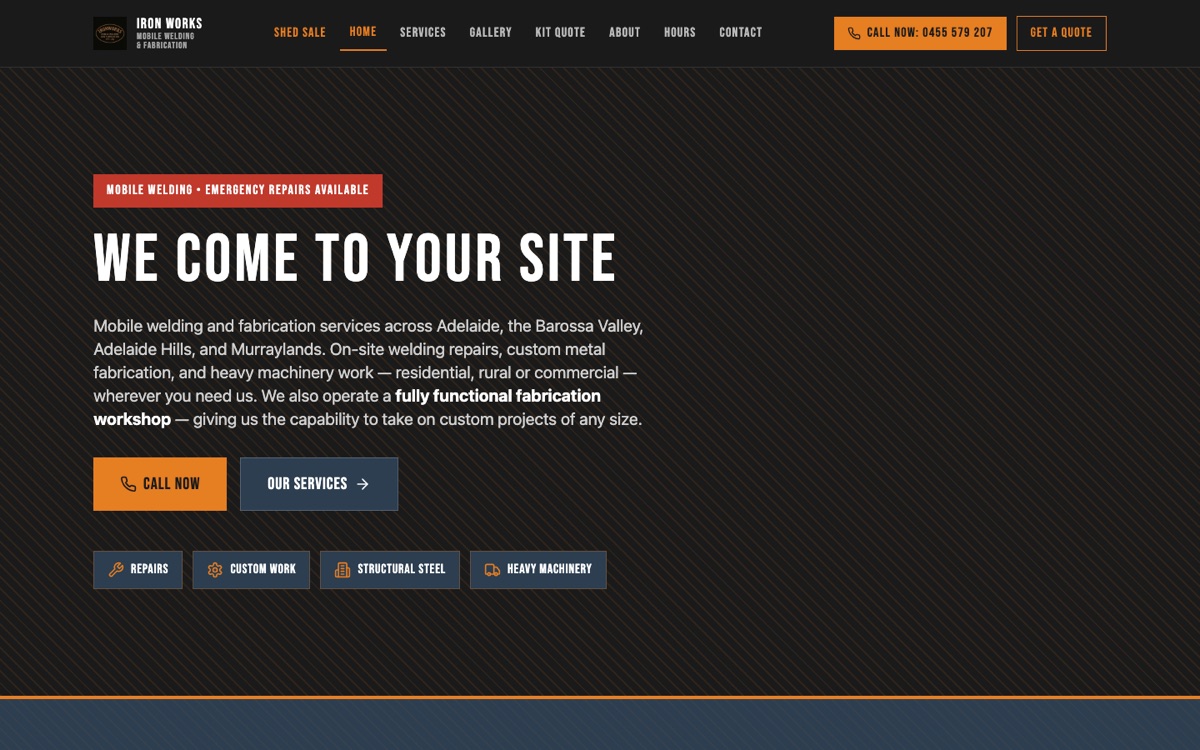 Iron Works Mobile Welding & Fabrication — the live client website we build search visibility for
