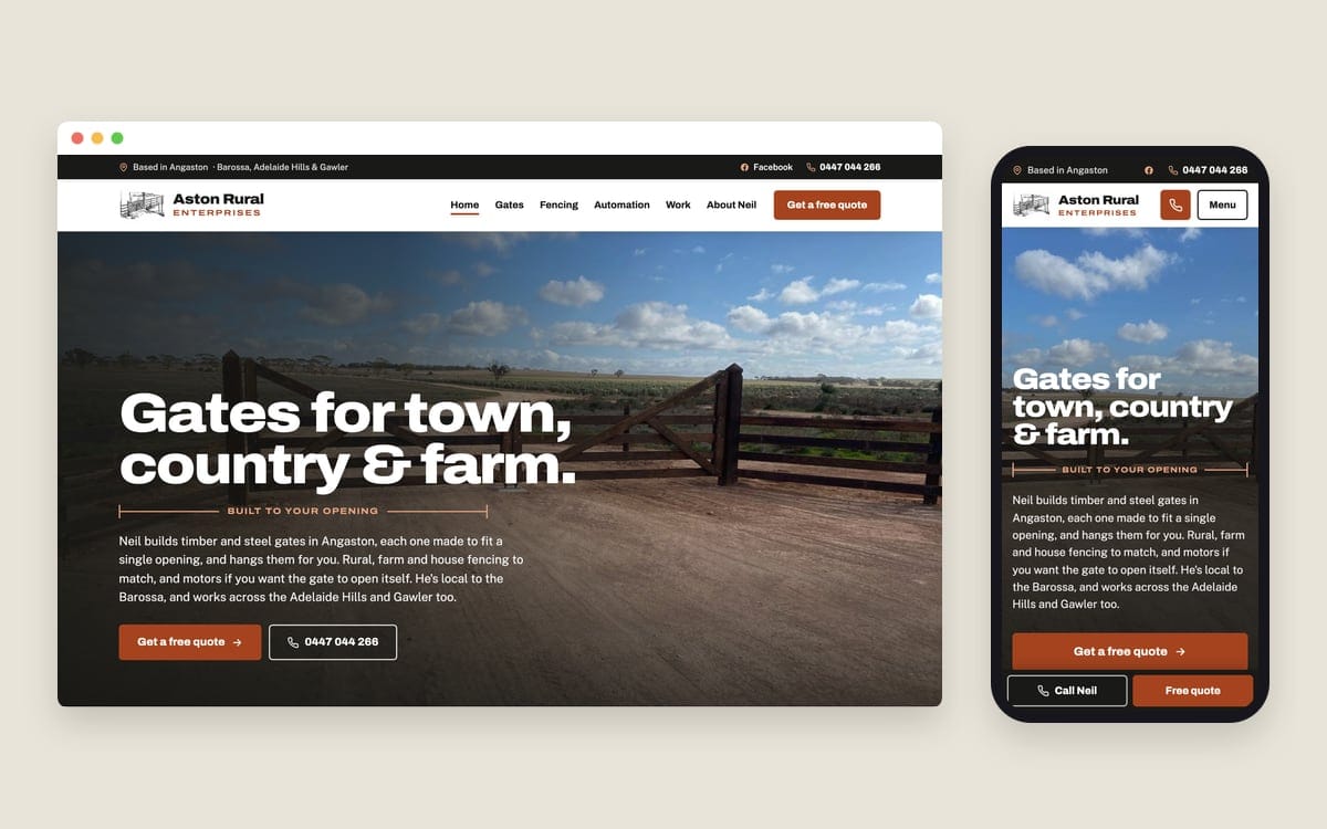 The Aston Rural Enterprises website on desktop and phone