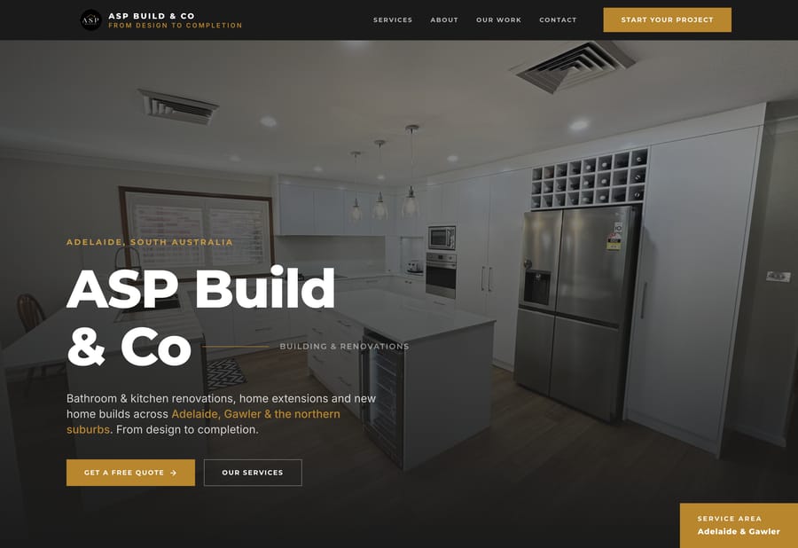 The ASP Build & Co website, as it is live today