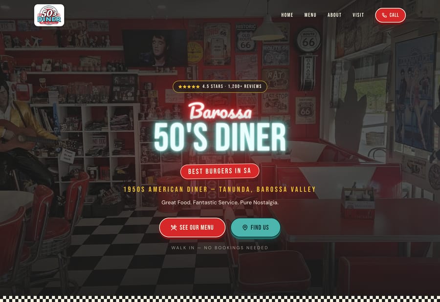 Barossa 50's Diner website