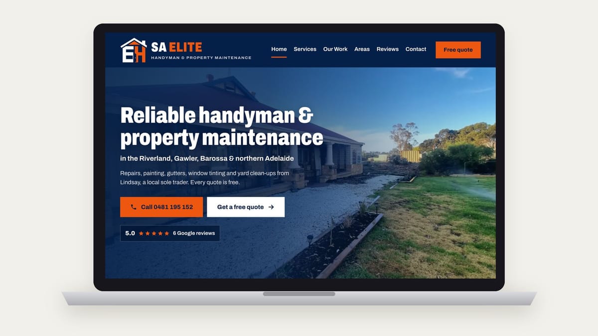 The SA Elite Handyman homepage on a laptop: reliable handyman and property maintenance